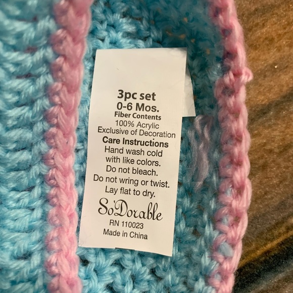 So’Dorable Pink & Blue 3-piece Crochet Owl Set - hat/diaper cover/booties 0-6mo - Picture 5 of 15